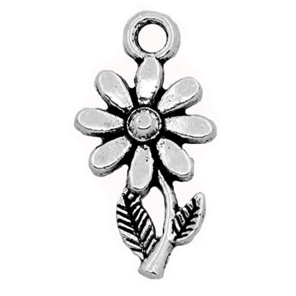 8973 100pc Antiqued Silver Alloy Sunflower Charms Pendants 19x10mm 6/8" x